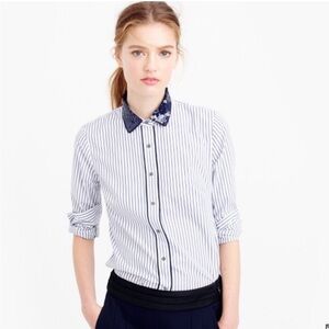 J. Crew Perfect Shirt in Stripe with Sequin Collar
